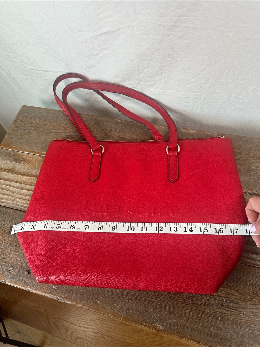 kate spade Red Embossed Pebbled Leather Tote - Picture 10 of 11